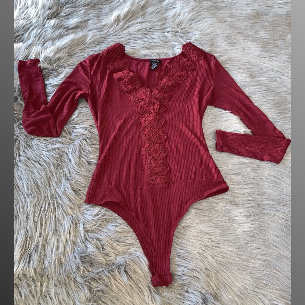 Burgundy laced bodysuit